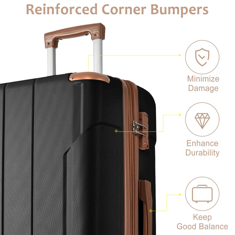 Valise rigide, valises en ABS léger et durable avec roues doubles, bagage de voyage extensible à carreaux de 24 pouces