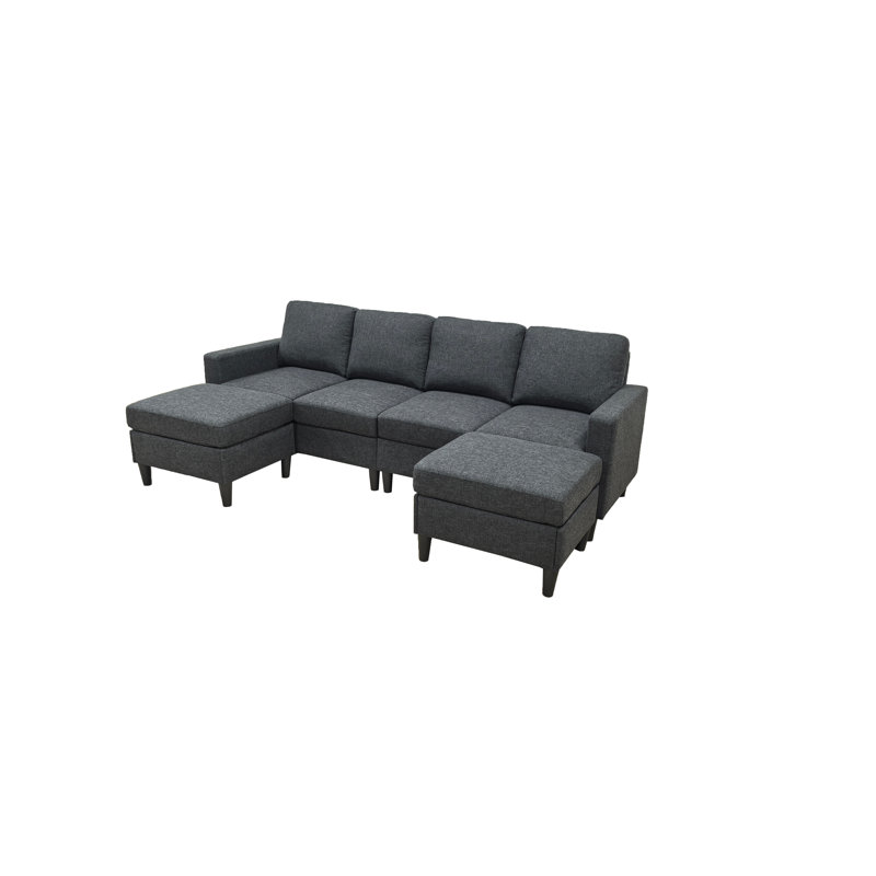 Canapé modulaire large avec repose-pieds Ranjeeta, Lin gris foncé