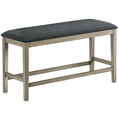 42" Rectangular Wood Bench With Padded Upholstered Black Seat In Transitional Design For Dining And Kitchen Spaces, Antique Grey Color Pattern, Uncomplicated Assembly 46" Fabric Finish Kitchen,