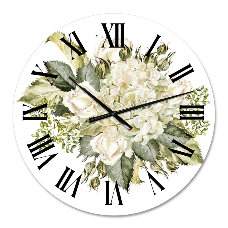 Beautiful Bouquet With Hudrangea And Roses - Farmhouse Wall Clock, 23" H x 23" W x 1" D