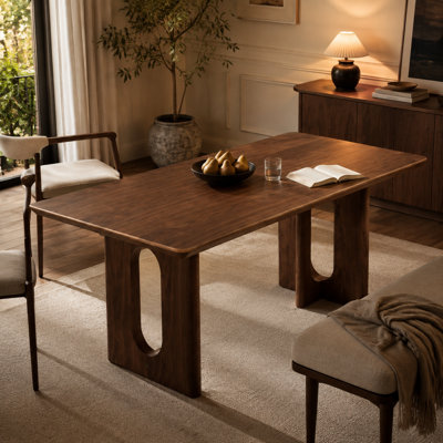 Modern Minimalist 63.53-Inch Rectangular Solid Wood Dining Table, Walnut Finish, for Kitchens, Dining Rooms, and Living Rooms