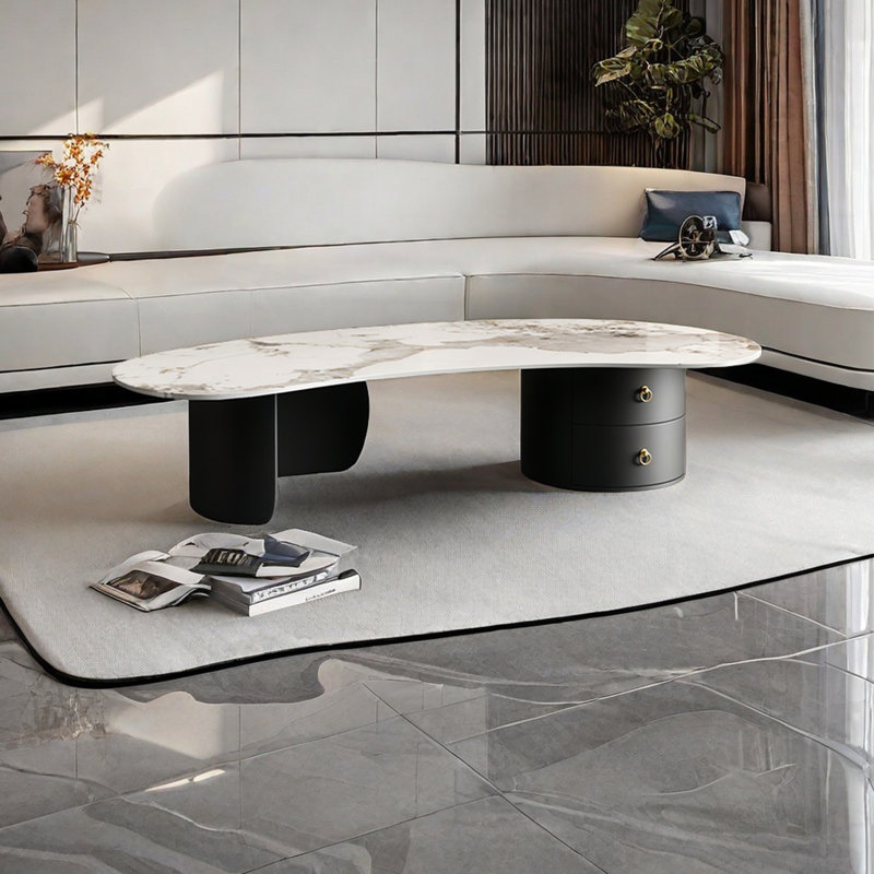 Table basse Creative, H 15,7 po x l 63 po x P 31,5 po, Noir, Blanc / noir