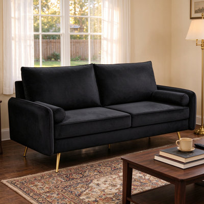 2-piece matching velvet sofa set with nailhead trim and gold metal legs, modern upholstered sofa and loveseat combo for living room