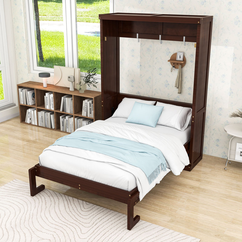 Lit escamotable en bois avec lattes, Lit simple, Espresso