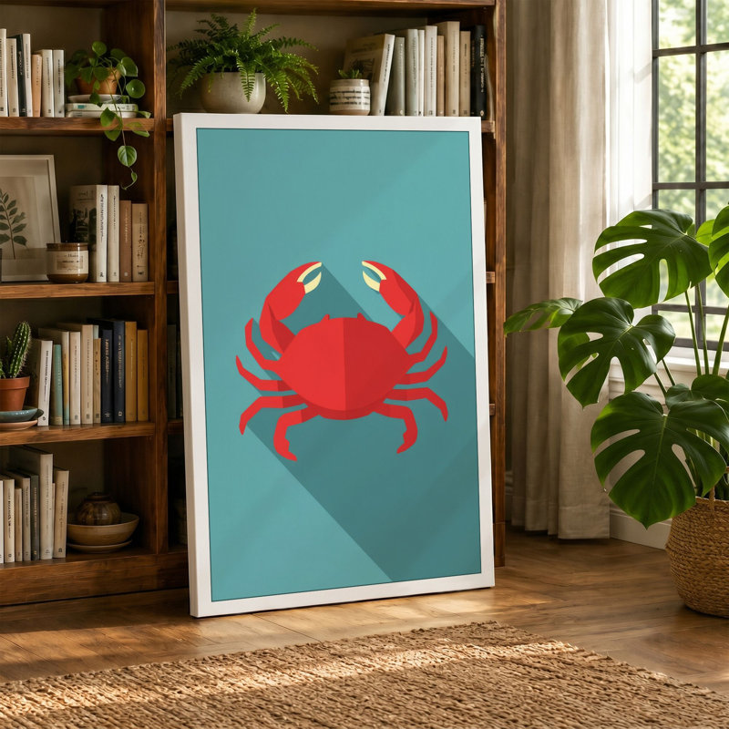 Crab in Teal Modern - Wrapped Canvas, 30x20 - 76.2 x 50.8 cm, Ochre Border