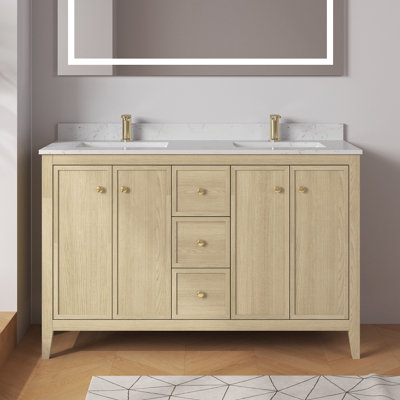 Aura  54'' Fully Assembled Double Bathroom Vanity With Marbled White Granite and Backsplash