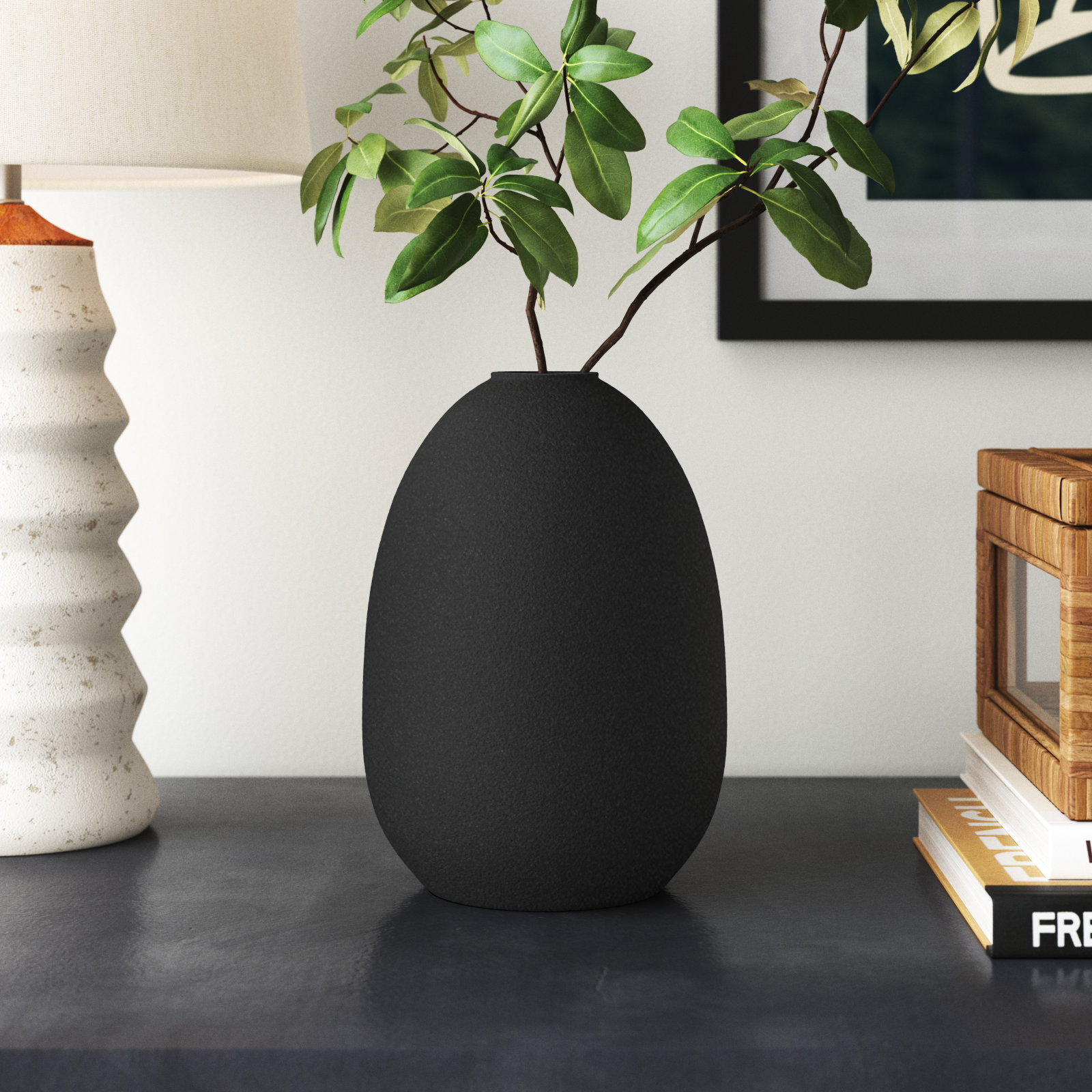 Jenny Aluminum Table Vase, Black, 7.25" H x 5" W x 5" D