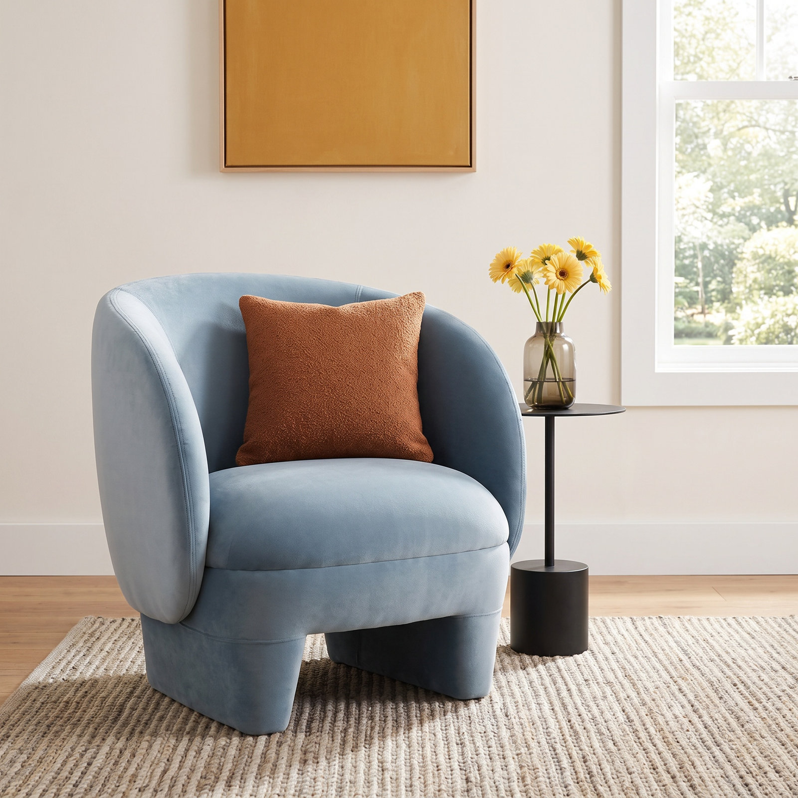 Wade Logan® Pine Velvet Armchair, Bluestone