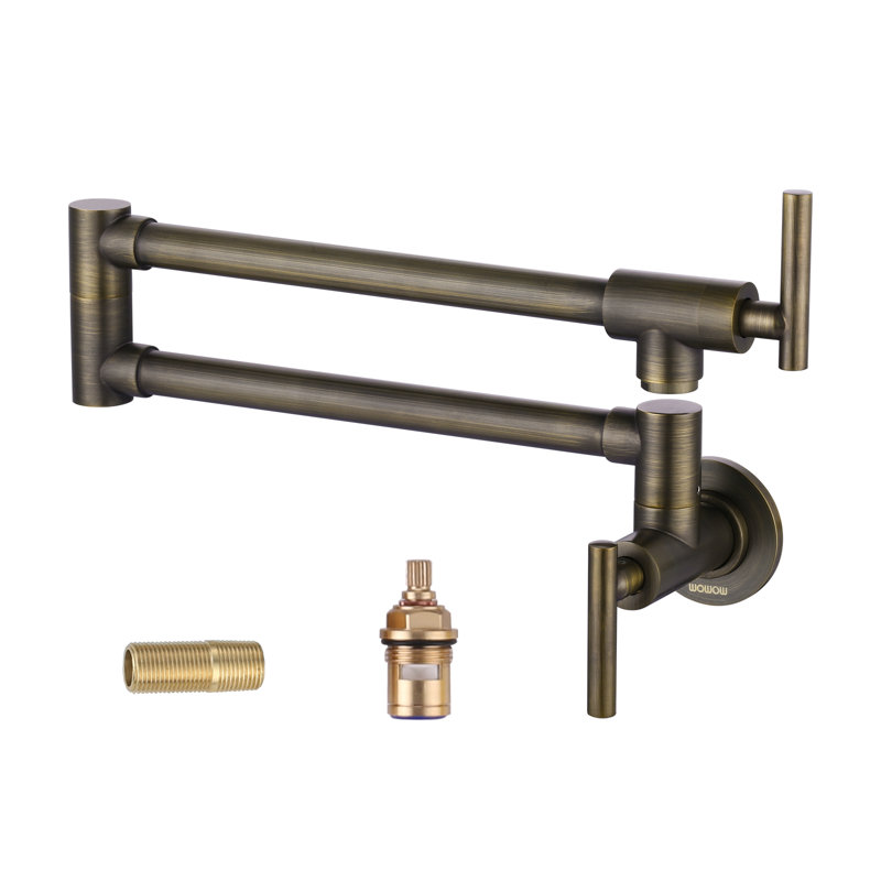 Robinet remplisseur mural commercial en laiton avec bras articulés doubles, Bronze Antique