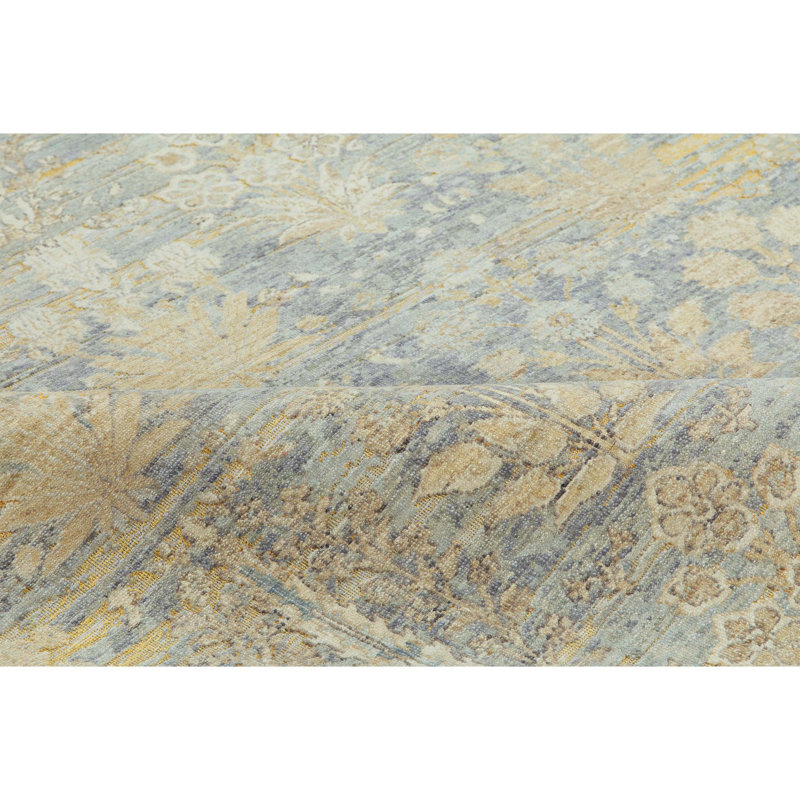Hand Knotted Wool Floral Area Rug, Rectangle 10' x 14'