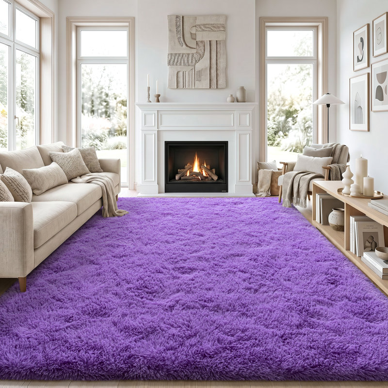 Solid Rug Soft Fluffy Purple Indoor Area Rug for Living Room Bedroom Nursery Kids Room, Rectangle 6' x 9', Purple