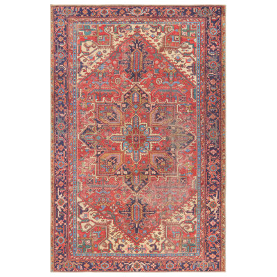 Damondre Machine Washable Power Loomed Performance Red/Blue Rug