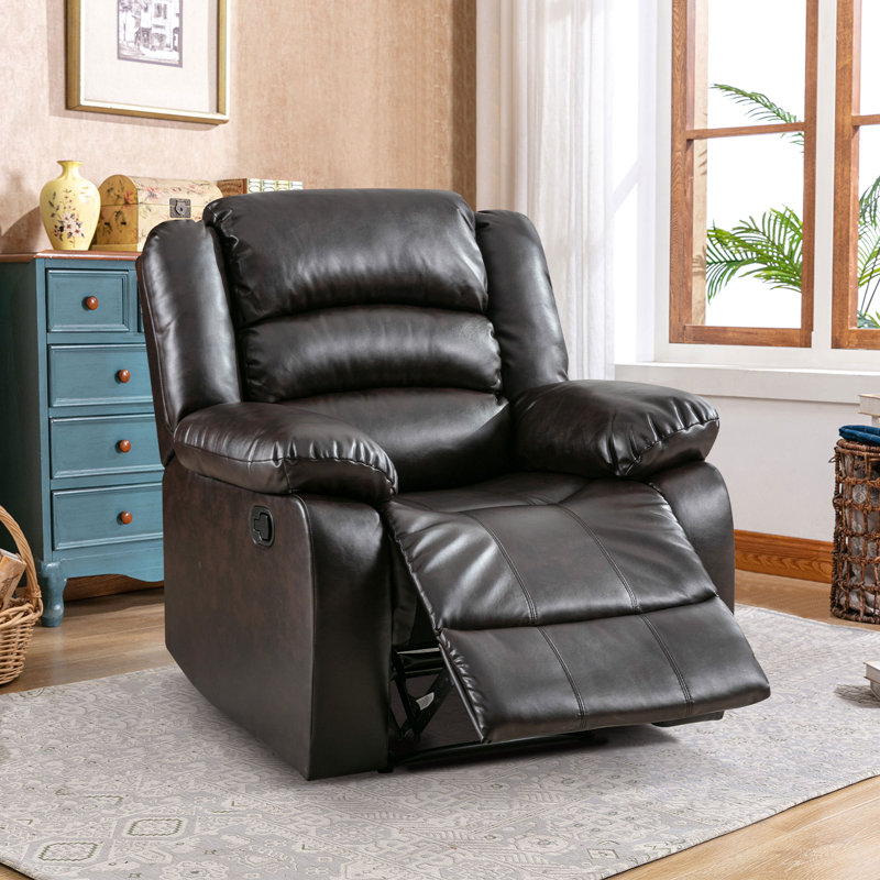 38" Wide Modern Soft Vegan Leather Manual Recliner , Dark Brown