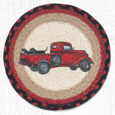  Lab Pickup Printed Round Trivet – 10"x10" Braided Jute Hot Pad with Vintage Truck & Dog, Farmhouse Rustic Decor