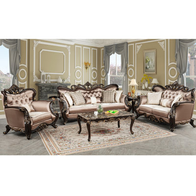 Carrara Brown 3 Pieces Upholstered Living Room Set 