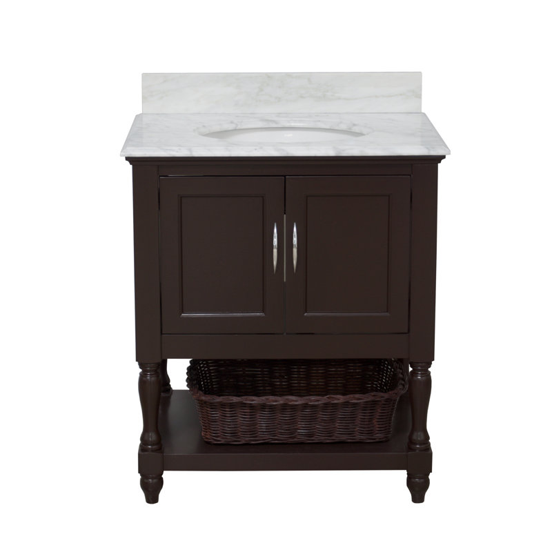 Chocolate Pine 30'' Single Bathroom Vanity with Carrara Marble Top