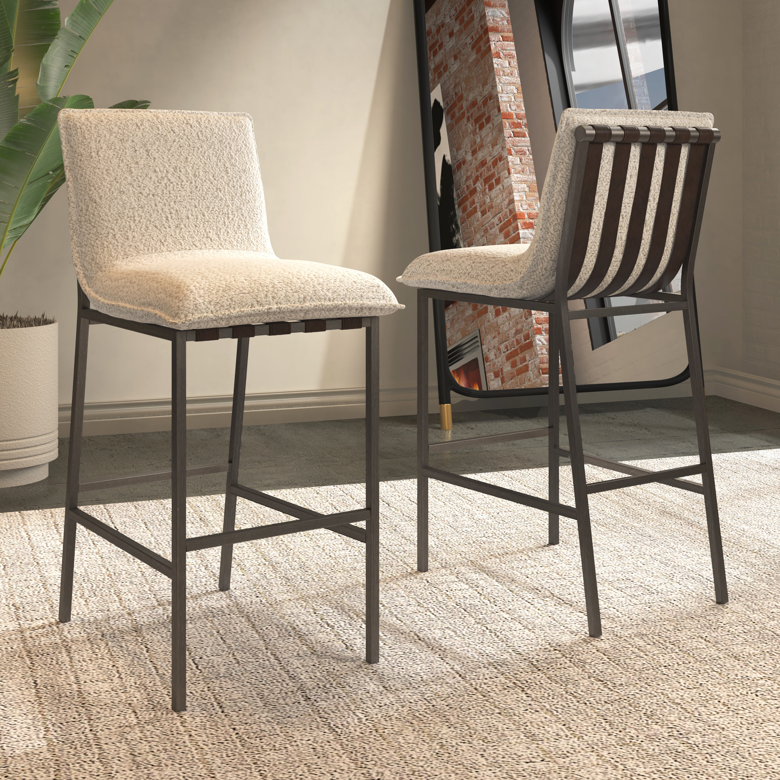 Lenecia Metal Stool, 2 Piece Set, Burnished Black And White