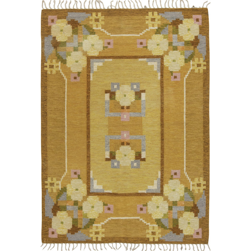 Vintage One-of-a-Kind Rectangle 5'6" X 7'8" 1960s Wool Area Rug in Yellow