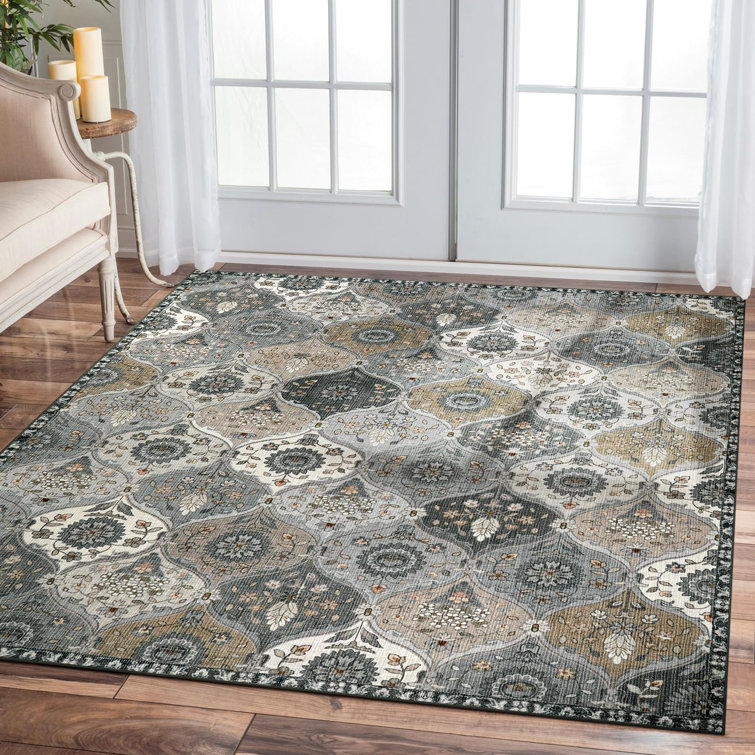 Violia Moroccan Bloom Medallion Area Rug – Plush Textured Accent with Non-Slip Backing