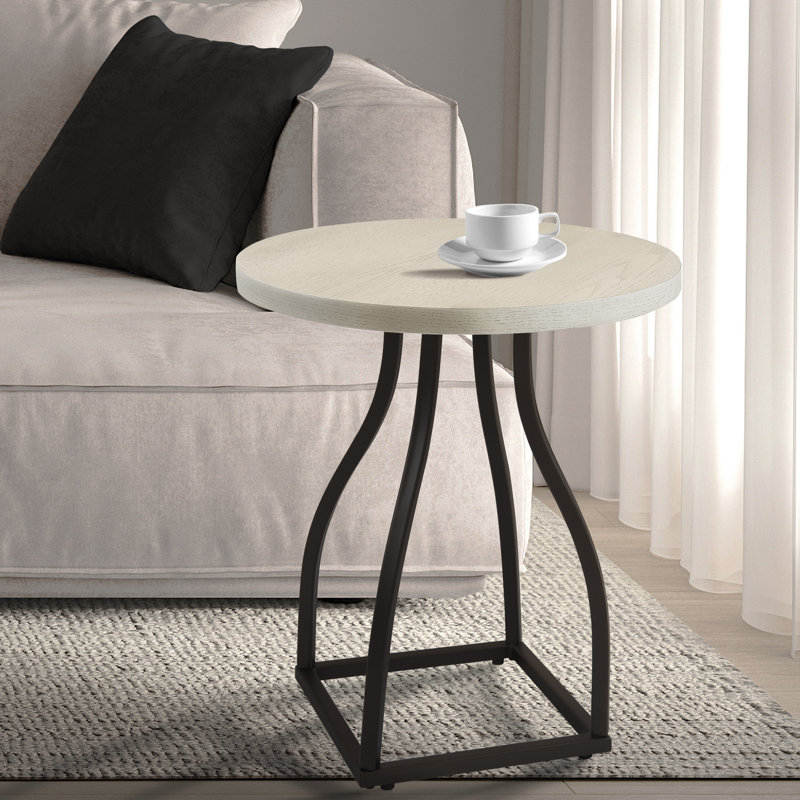 Lindsay 20" Whitewash Round Oak Veneer End Table with Black Metal Base