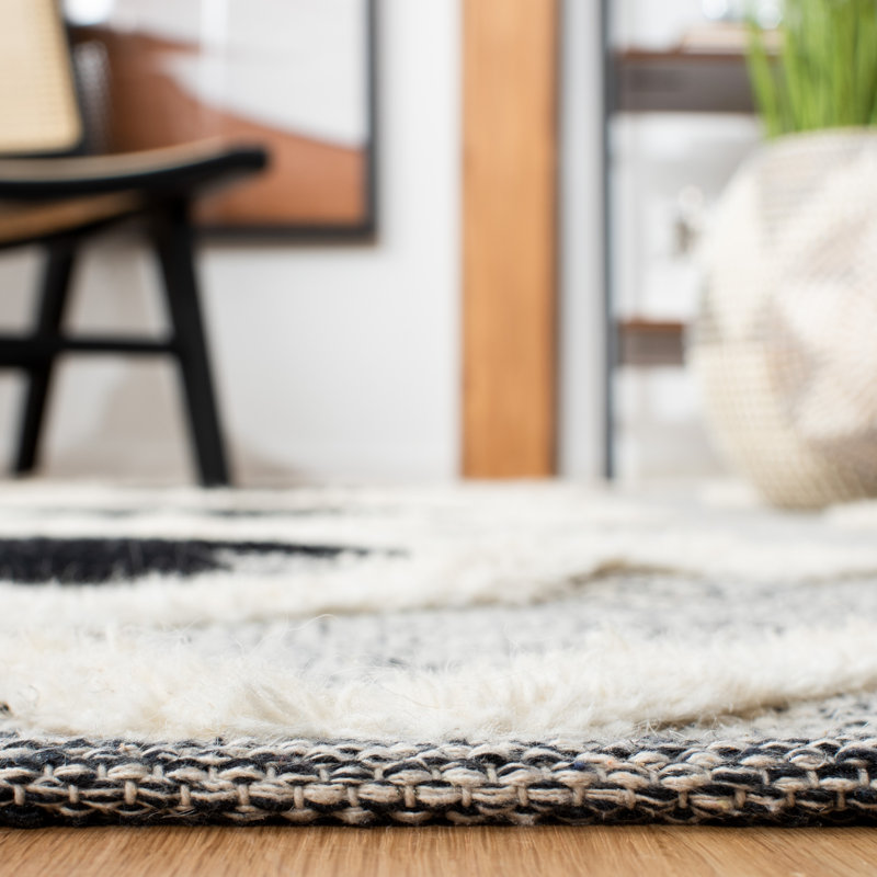 Vermont Hand Loomed Wool/Cotton Southwestern Rug in Gray/Black/Ivory, Rectangle 8' x 10'