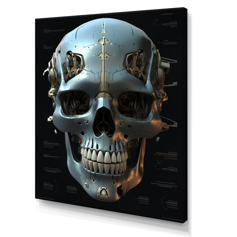 Reproduction d'art sur toile, "Happy Cyborg Skull Funky Halloween I", Toile tendue, H 32 po x l 16 po x P 1 po