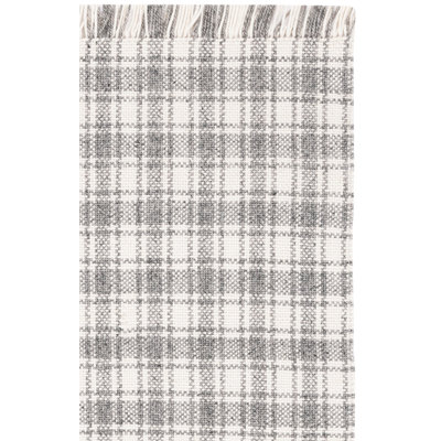 Tapis gris / ivoire en laine tissé à la machine Tahmin
