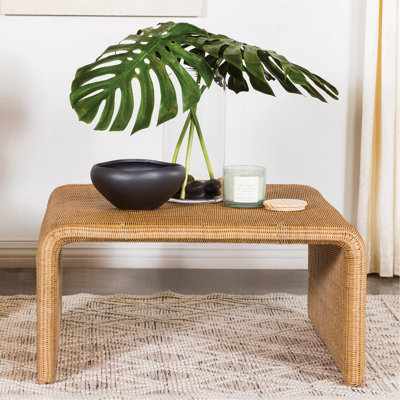 Table basse carrée en rotin tissé, naturel
