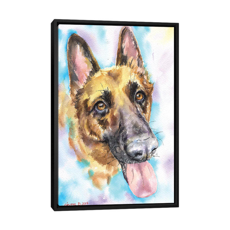 « german berger », reproduction sur toile tendue George Dyachenko, H 48 po x l 32 po x P 1,5 po, Toile avec cadre noir