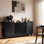Armoire de rangement, grande armoire-buffet de 63 po avec tablettes et portes grillagées, buffet Mid-Century pour la cuisine, la salle à manger et le vestibule (noir)