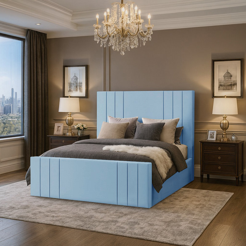 Bandur Upholstered Ottoman Storage Bed, Double (4'6), Sky Blue