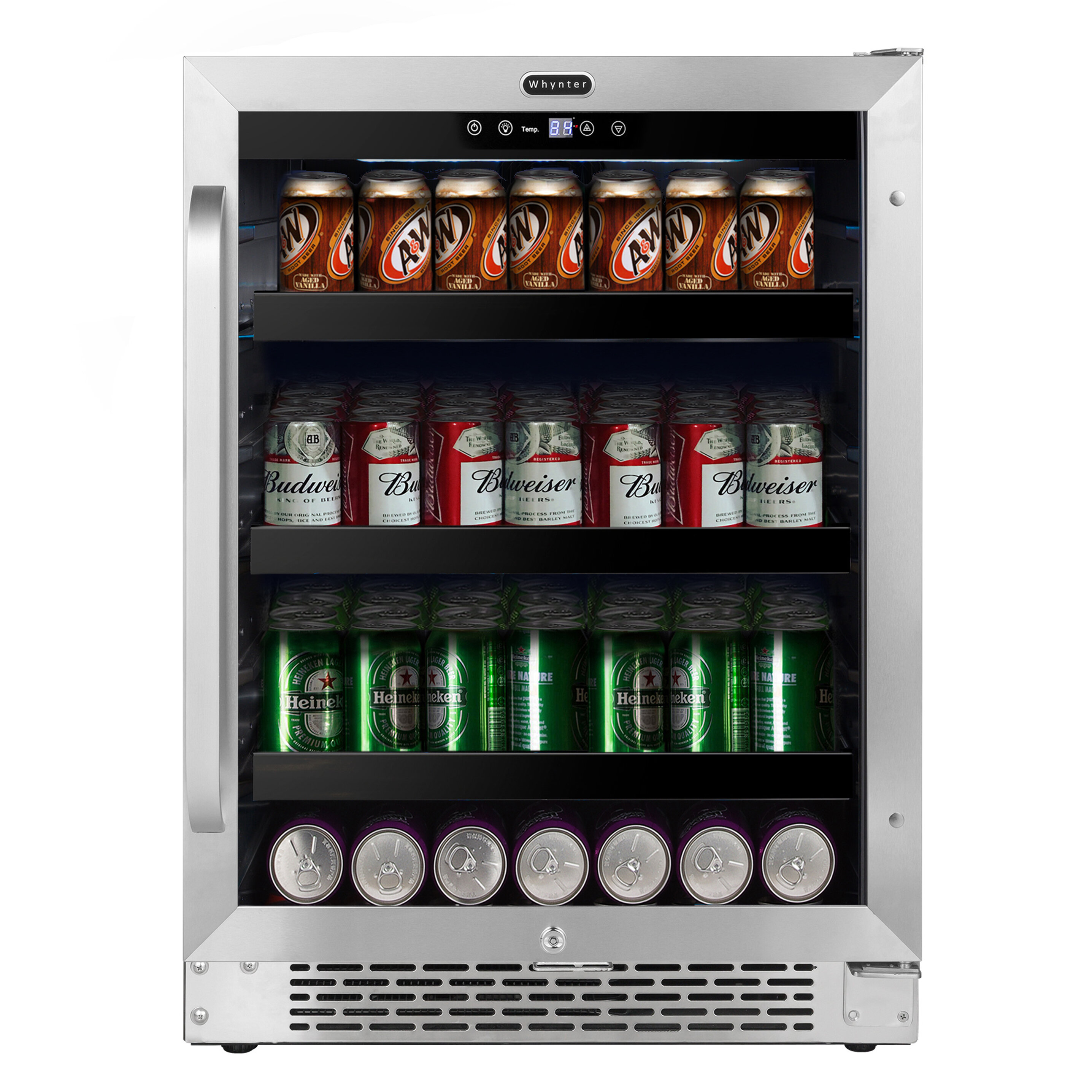 Antarctic Star 2.4 Cubic Feet Glass Door Mini Fridge Beverage Air  Refrigerator Touch Panel, Stanless