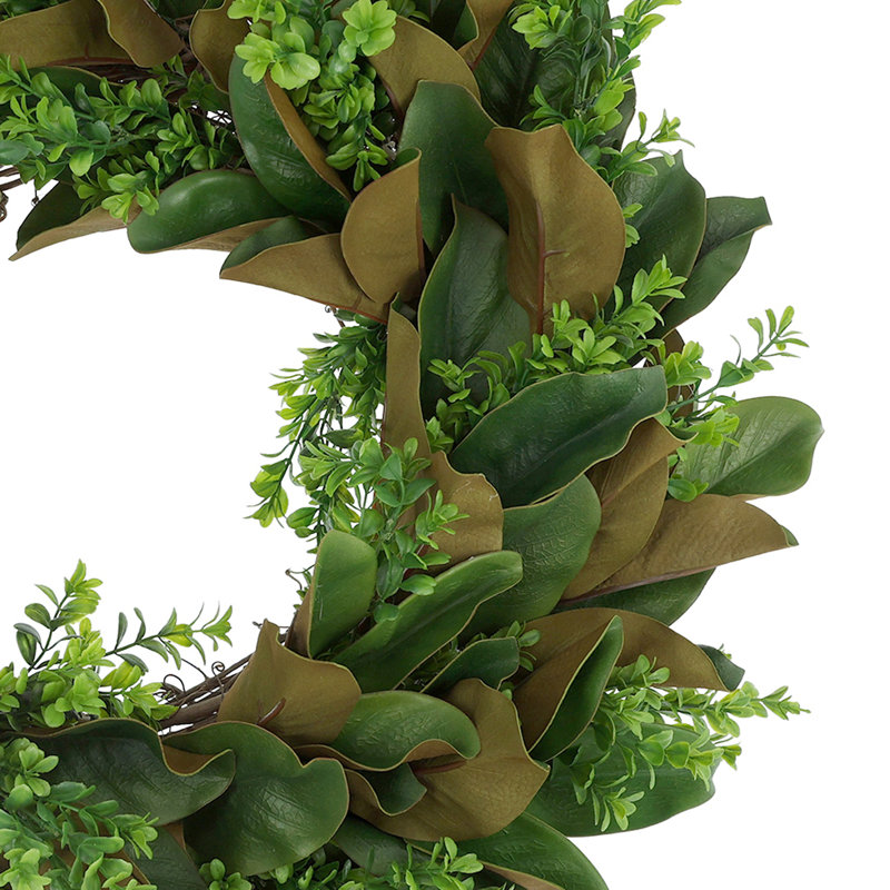 24" Wreath with Magnolia Leaves and Boxwood