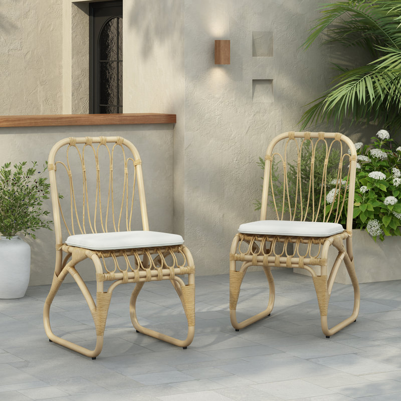 Ensemble de chaises de salle à manger Daxton, Beige, Cadre jaune / osier naturel