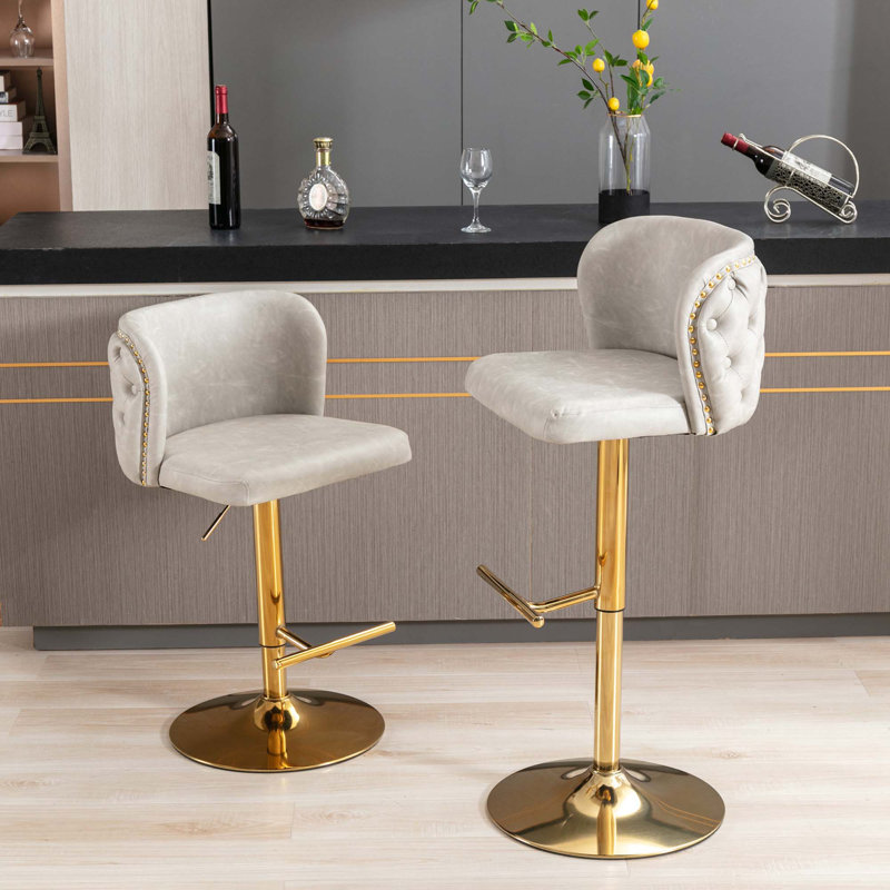 Jeneanne Upholstered Adjustable Height Counter Stool, Gold, White Leather