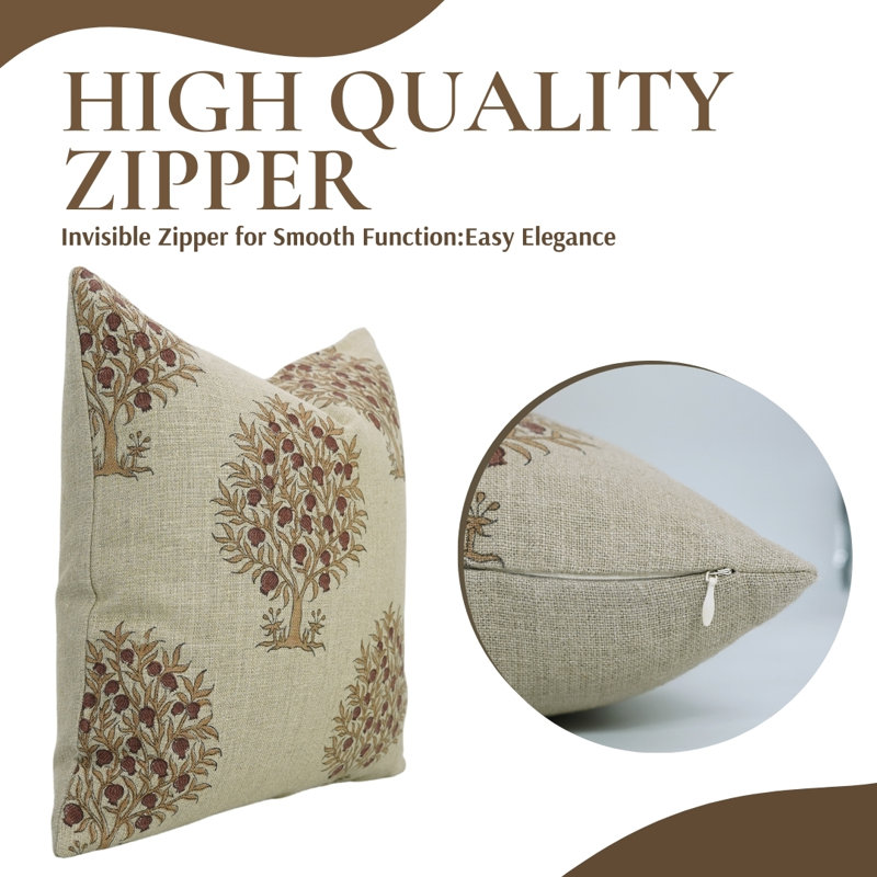 Linen Pillow Cover, 12" H x 20" W, Beige Floral 2, Rectangle