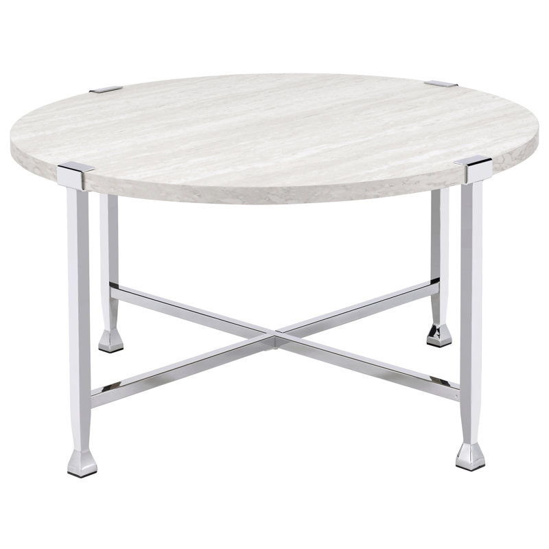 Table basse industrielle en chêne blanc et forme ronde de style industriel