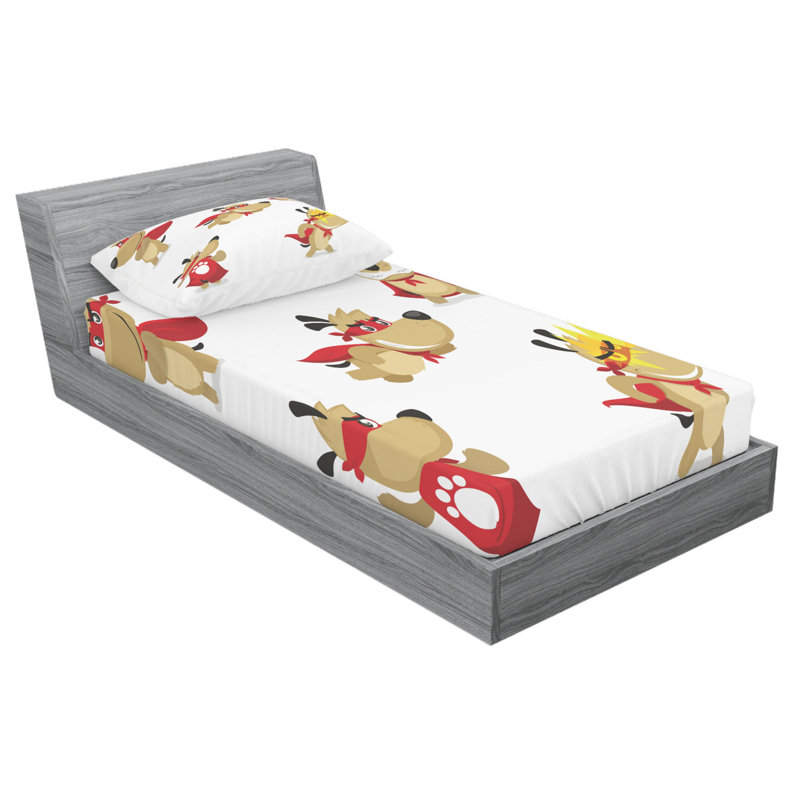 Twin White Microfiber Kids Dog Print Sheet Set