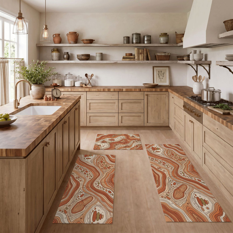 Abstract Waves Non-Slip Washable Kitchen Mats