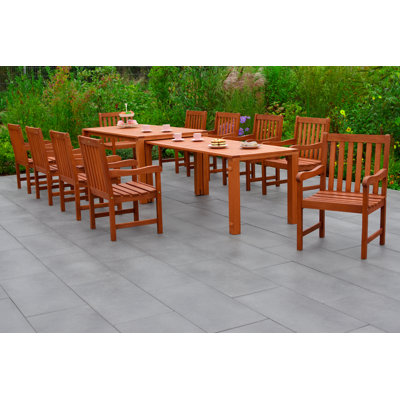 Altamont 10 - Person Wood Patio Dining Set with Extendable Rectangular Table