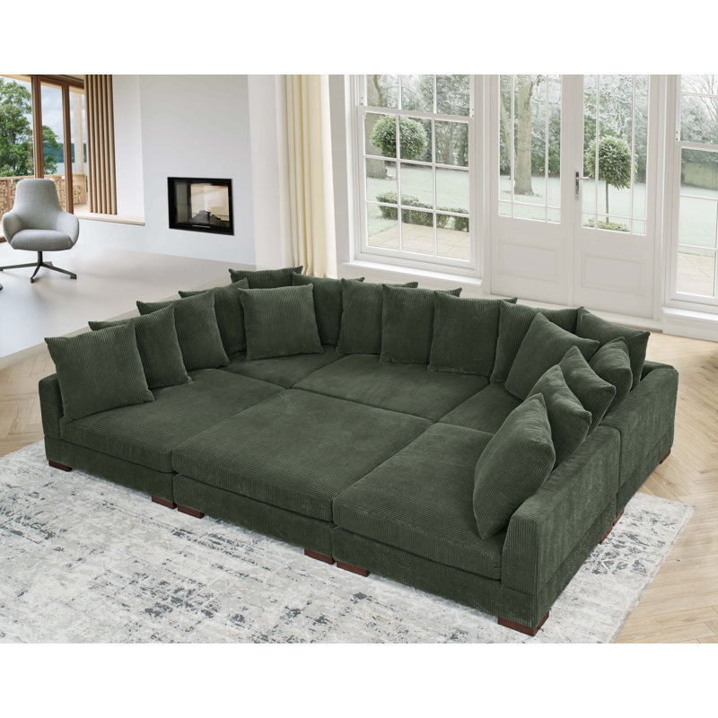 Canapé modulaire rembourré 6 pièces Bonsell, Velours côtelé vert forêt