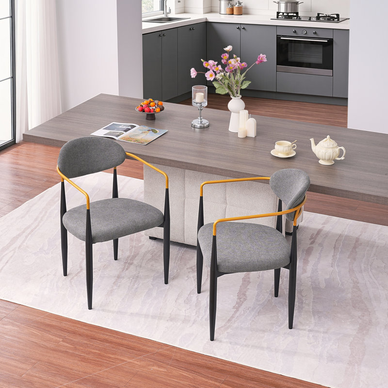 Chaise rembourrée moderne avec accoudoirs dorés, Gris