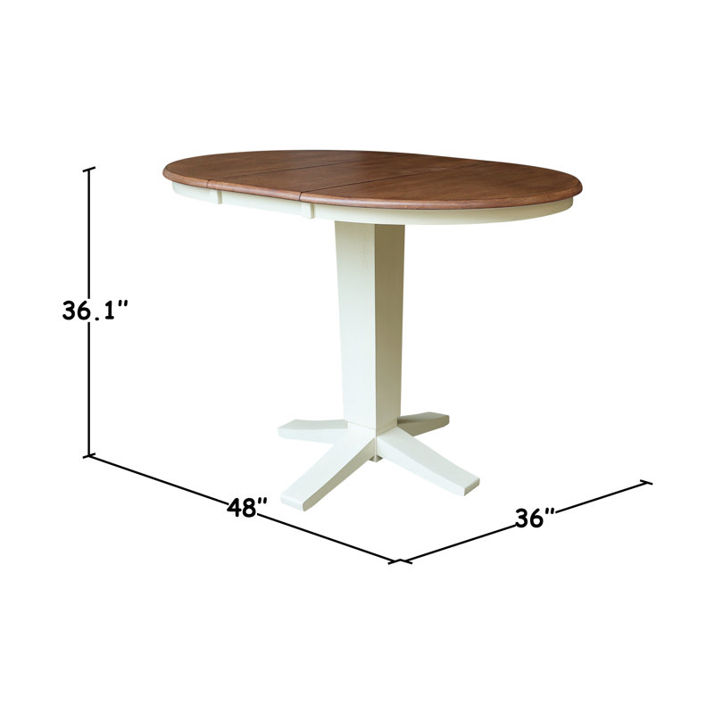 Wabash Solid Wood Extendable Pedestal Base Dining Table, Hickory/Shell
