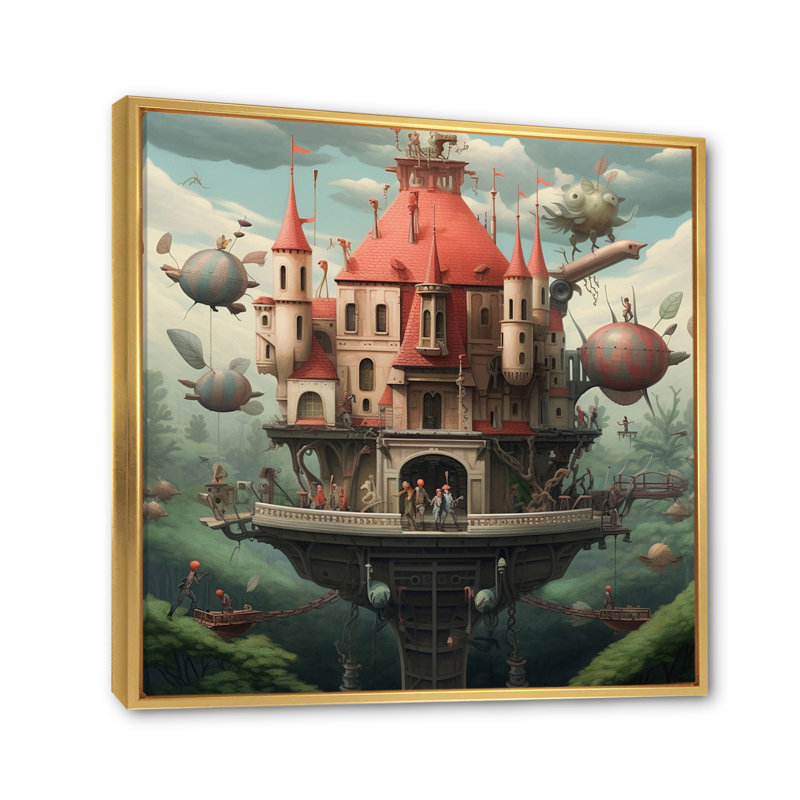 «Surealism Village In Forest I», reproduction sur toile, H 36 po x l 36 po x P 1,5 po, Cadre flottant doré