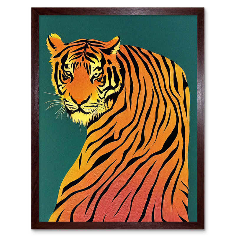 Modern Tiger Portrait Teal Orange Bold - No Frame Rectangle Print, Brown Framed Paper, 25.9cm H x 20.6cm W x 1.5cm D