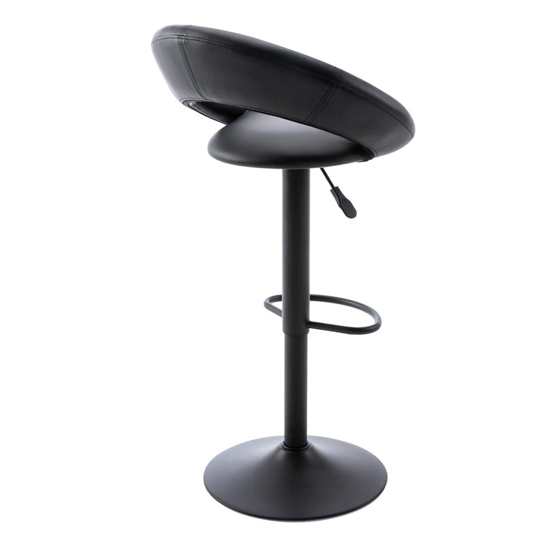 Cavin Chatfield Vogue Adjustable Bar Stools, Modern PU Leather Swivel Barstools With Hollow Back, Height Dining Chairs, Set Of 2 (Black, Black Base)