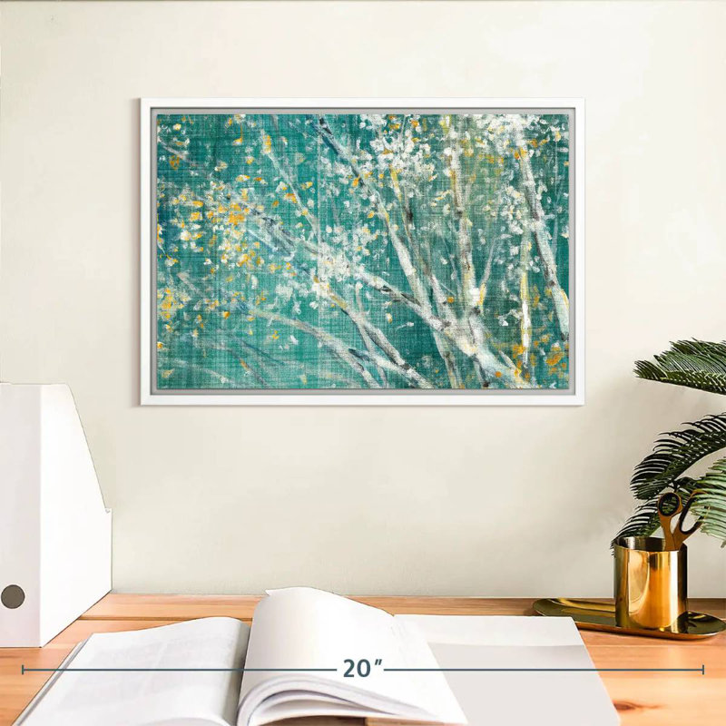 Bouleau bleu II, Cadre flottant blanc, 13 po x 9 po