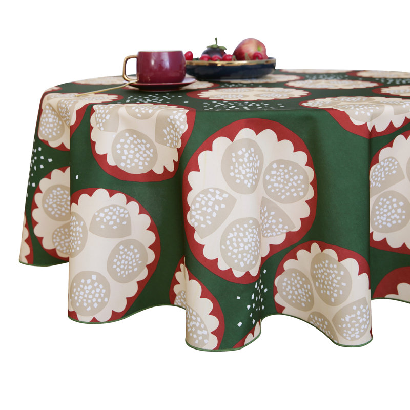 Deconovo tablecloth, water -repellent, washable tablecloth, 1 piece, 140 x 240cm, white, Green pattern, 140cm W x 240cm L