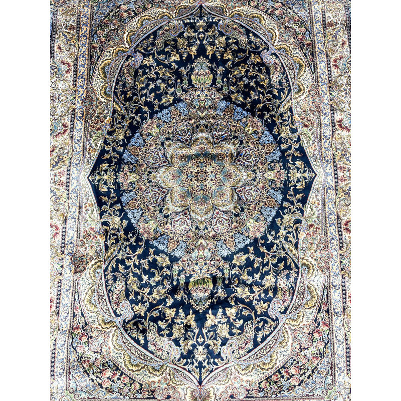 Tapis turc bleu marine et ivoire 3x5