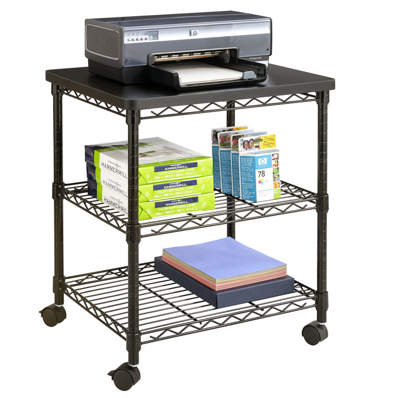 Black Metal 24" Printer Cart with Shelves and Casters